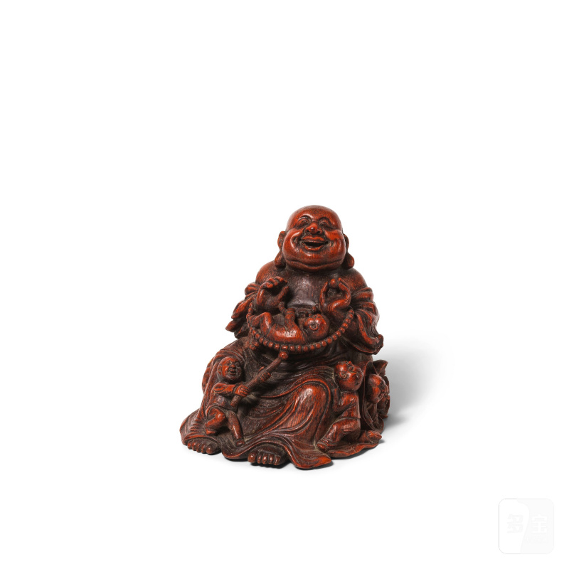 清晚期 竹雕布袋和尚坐像 | STATUETTE DE BUDAI EN BAMBOU SCULPTÉ